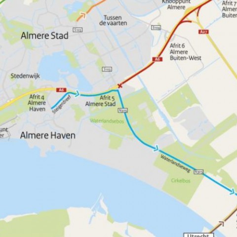 A6 richting Lelystad dit weekend dicht tussen Almere Stad en Almere Buiten-Oost