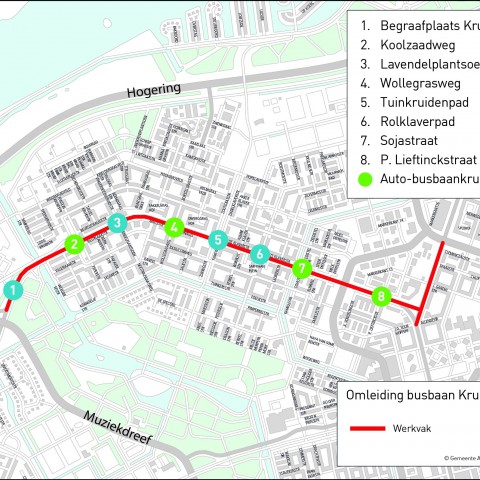 Werkzaamheden aan busbaan door Kruidenwijk