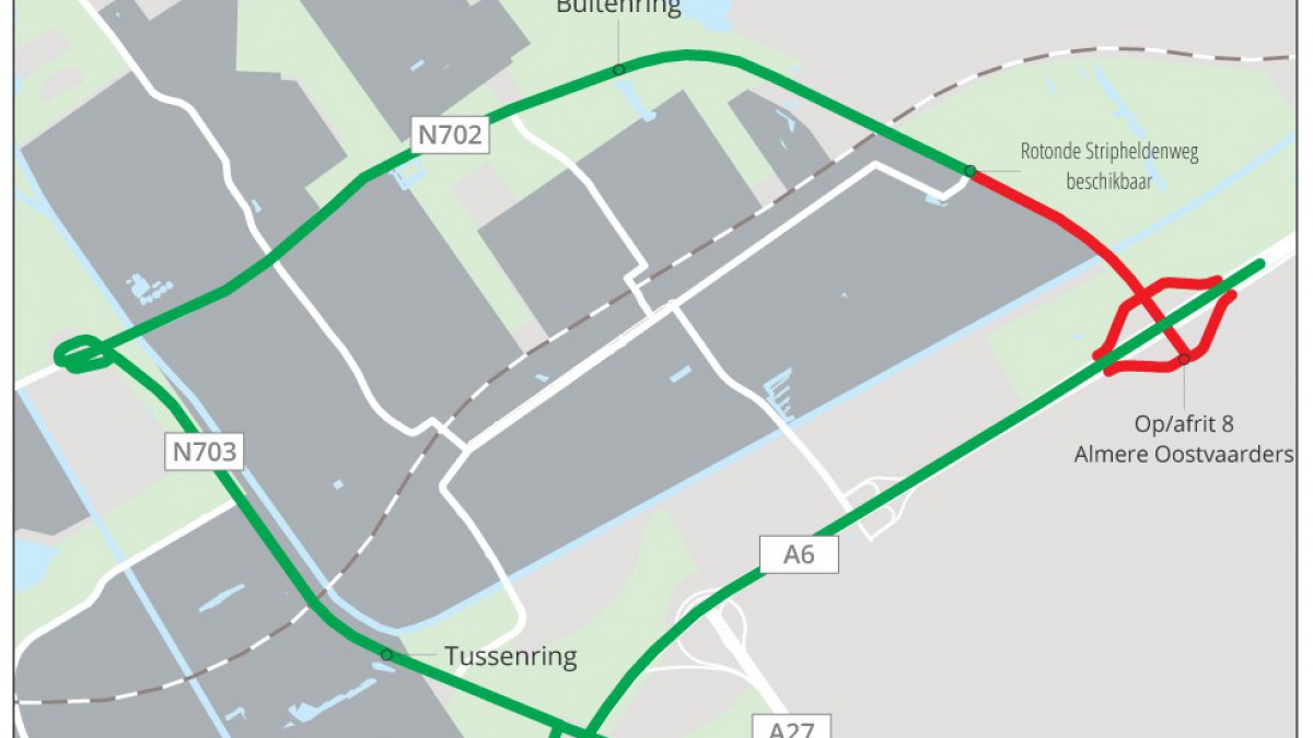afsluiting A6 op- en afrit 8 Almere Oostvaarders