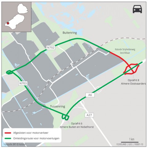 afsluiting A6 op- en afrit 8 Almere Oostvaarders