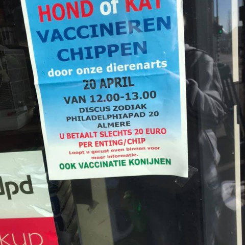Laat uw huisdier 20 april enten en/of chippen bij Zodiak 