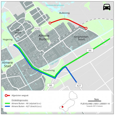 N702 Buitenring Almere dicht voor aanleg rotonde 